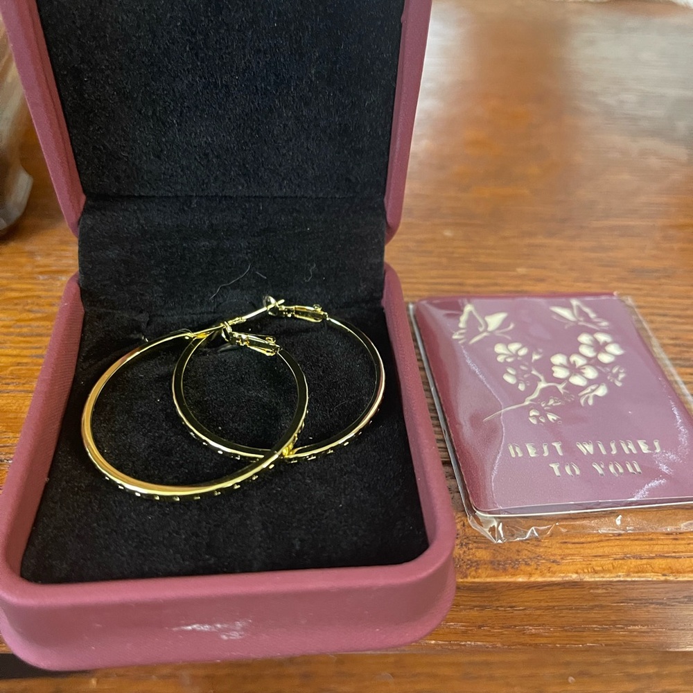New in original box DCZYAN 14k gold plated earrings, the size of a half dollar